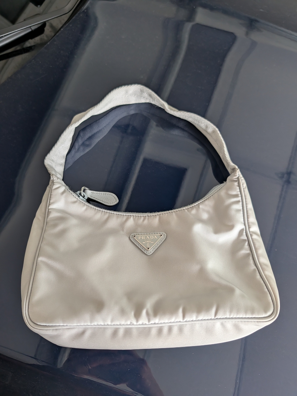Prada Beige Nylon Shoulder Bag with Triangular Logo